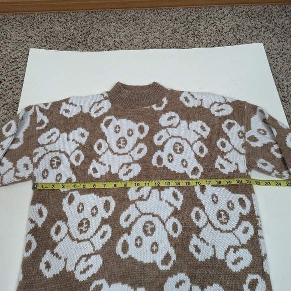 Vintage 80s Needle and Yarn Teddy Bear Oversized Knit Mock Neck Sweater - Picture 7 of 7
